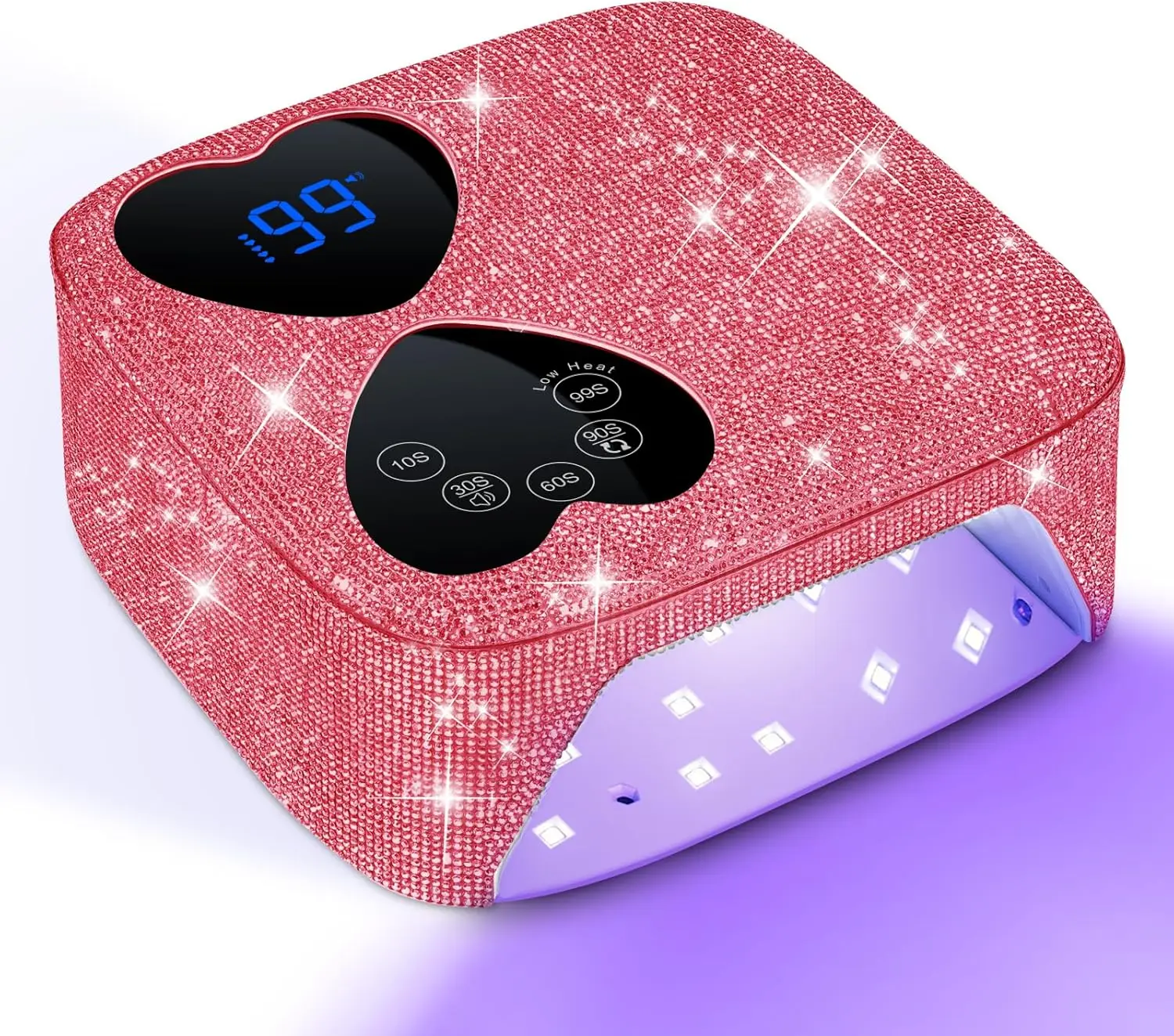 80W Cordless UV LED Nail Lamp with 5 Timers, Mirror Base & Sparkling Rhinestones for Gel Polish Drying
