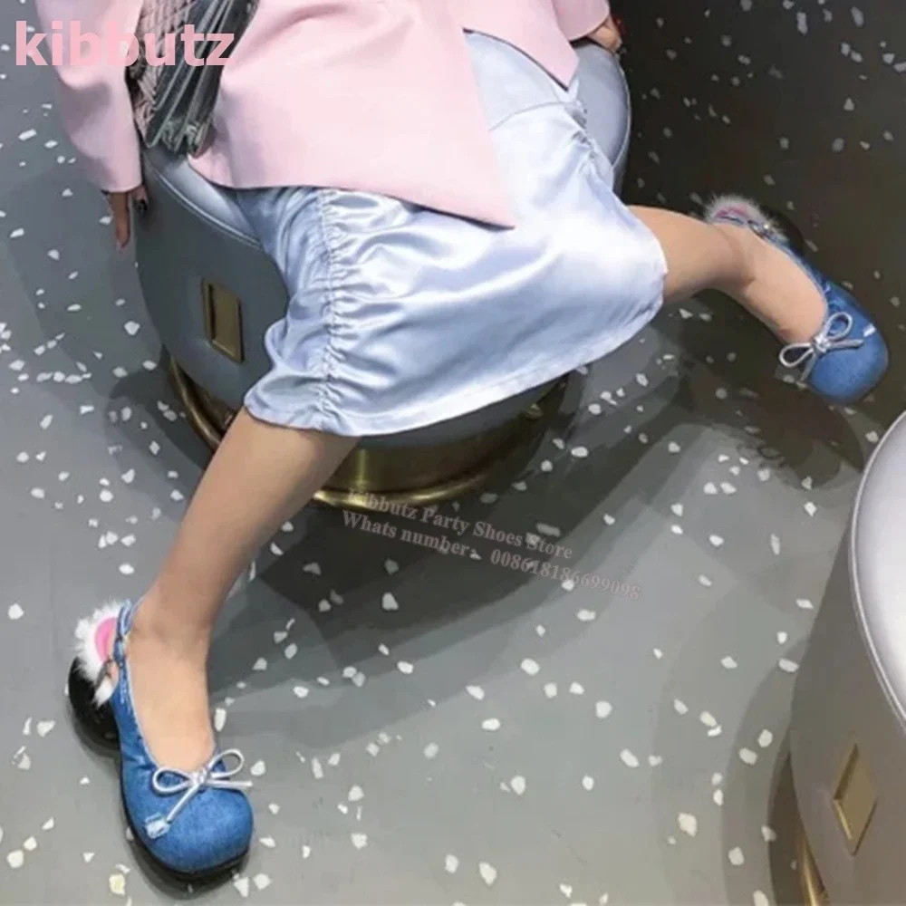 Denim Bows Ballet Pumps Round Toe Strange Heels Mixed Color Slip-On Fashion Elegant Concise Novelty Sexy Party Women Shoes New view 4