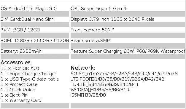 Original HONOR X70 5G Mobile Phone 6.79 Inches AMOLED Display Snapdragon 6 Gen 4 Battery 8300mAh Google Play Smartphone