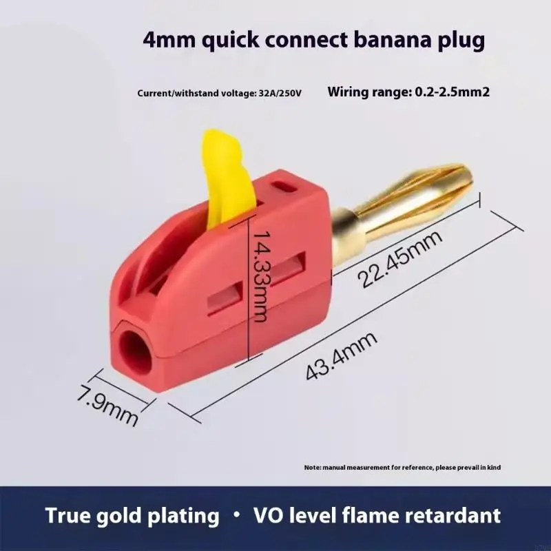37me 32A 바나나 플러그 Quick Gold Plated Terminals Open Screw Type Banana 플러그