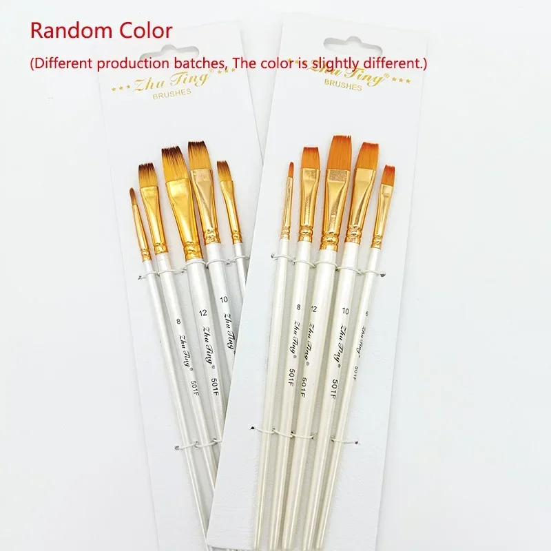 5 Piece Art Paint Brush Sets Nylon Hair White Handle Artist Brush Acrylic and Oil Paint Watercolor Brush