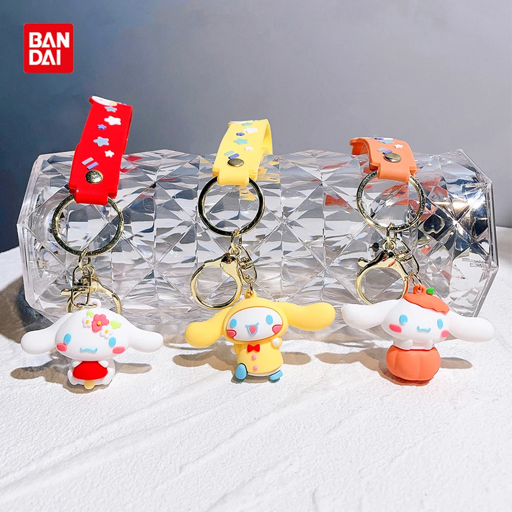 Bandai Sanrio Cartoon Doll Keychains Cute Cinnamoroll Pendant Silicone Keyrings Anime Figure Kawaii Keyholder Periphery Gifts