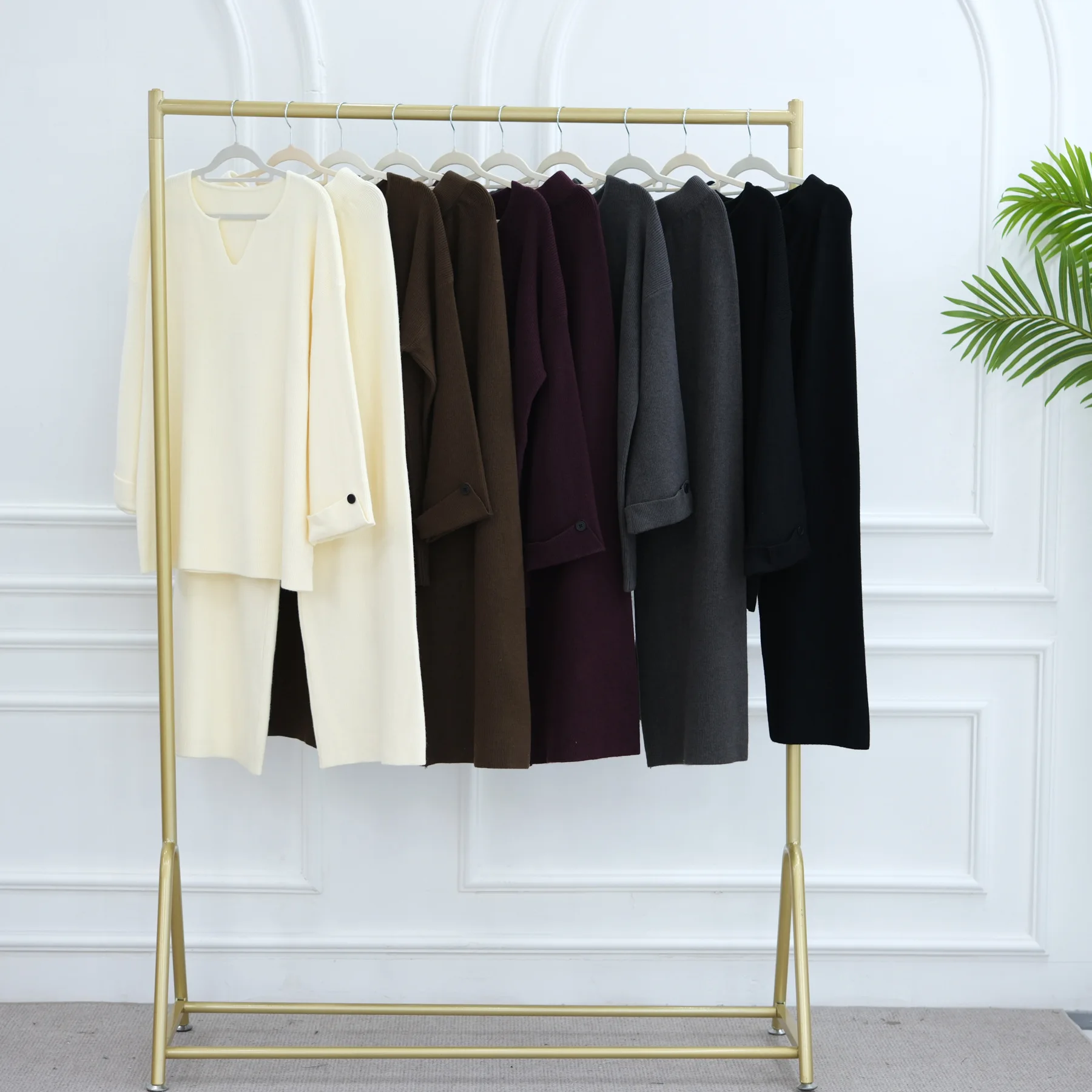 2Pcs Muslim Women Pullover Sweater Sets Wide Leg Pants Knitwear Tops Trousers Outfits Knitted Suits Femme Musulmane Ensemble New