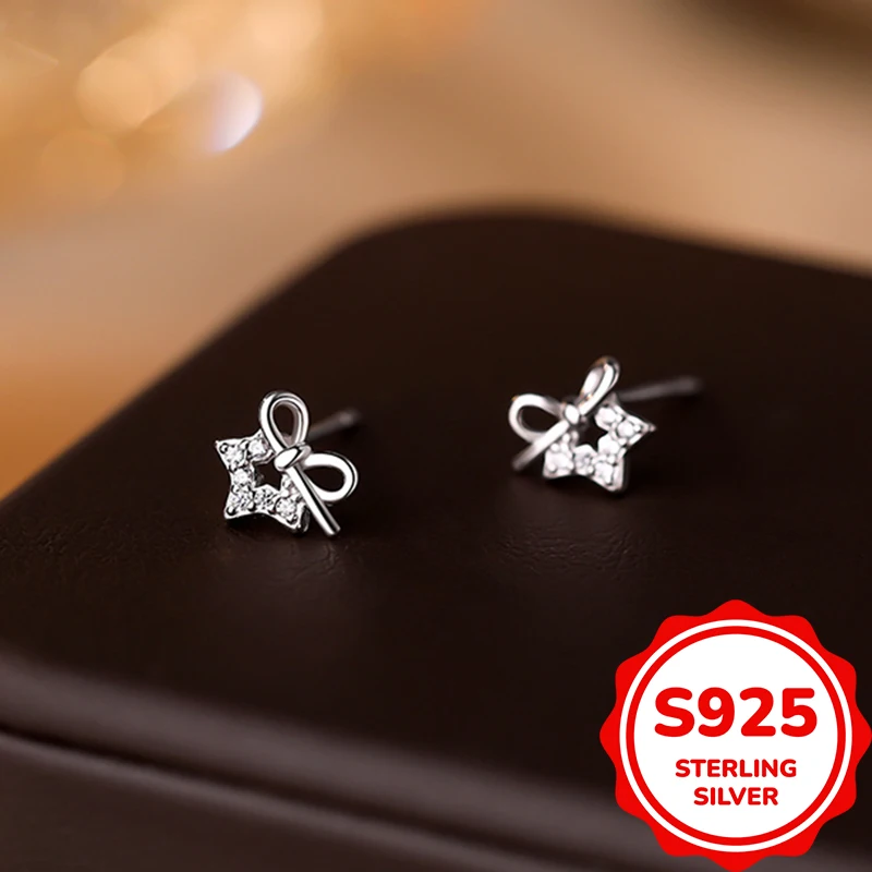 

s925 bow star earrings for women niche design niche light luxury classic sweet and elegant earrings