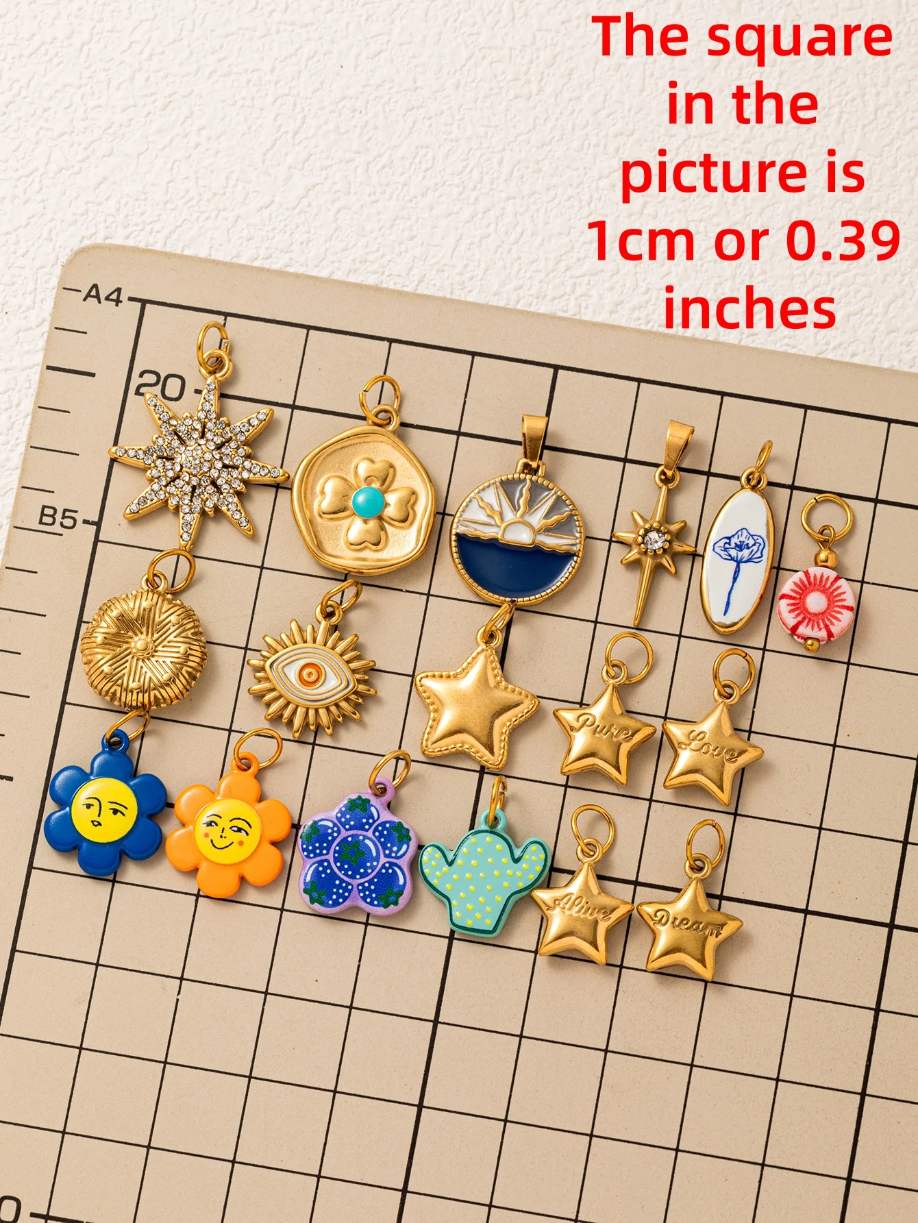 Edelstahl Einfache Elegante Frische Herzförmige Blumen-Stern-Anhänger Charms für DIY-Schmuckherstellung – Detail 2