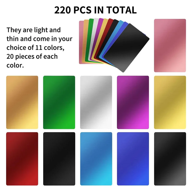 A01F-220 piezas espacios en blanco de grabado láser, espacios en blanco de tarjetas de visita de aluminio coloridos espacios en blanco de tarjetas de visita de metal multiusos fácil de instalar