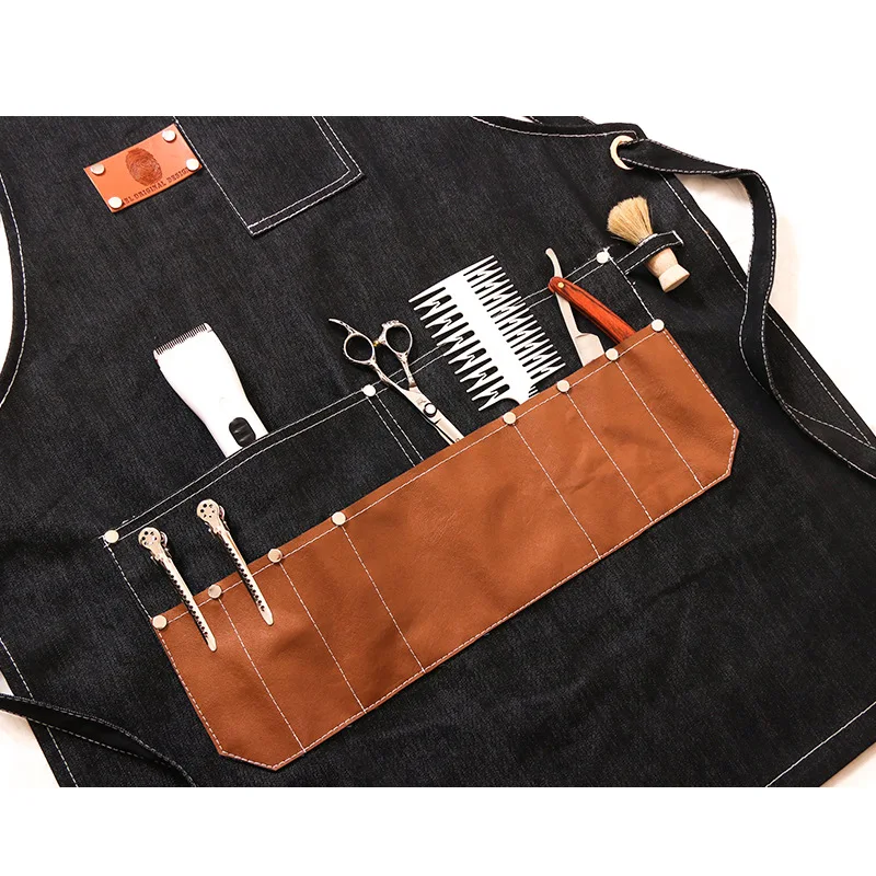 Multi Pocket Barber Apron Men and Women Hair Salon Workwear Coffee and Milk Tea Shop Anti Fouling Apron