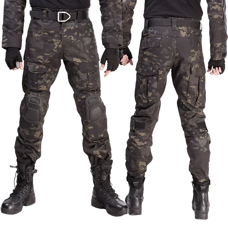 Pantalones de combate para hombre con rodilleras, pantalones de carga tácticos Airsoft, resistentes al desgaste, ropa de camuflaje para senderismo y