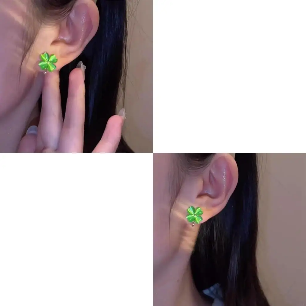 

Beautifully Designed Four Clovers Earrings with Cats Eye Stone Ear Accessory