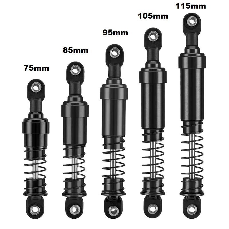 2x aluminiowe przednie amortyzatory tylne 75mm-115mm z olejem wypełnione dla gąsienica RC Trx4 Trx6 Scx10 Capra Gspeed V4 Comp czarny