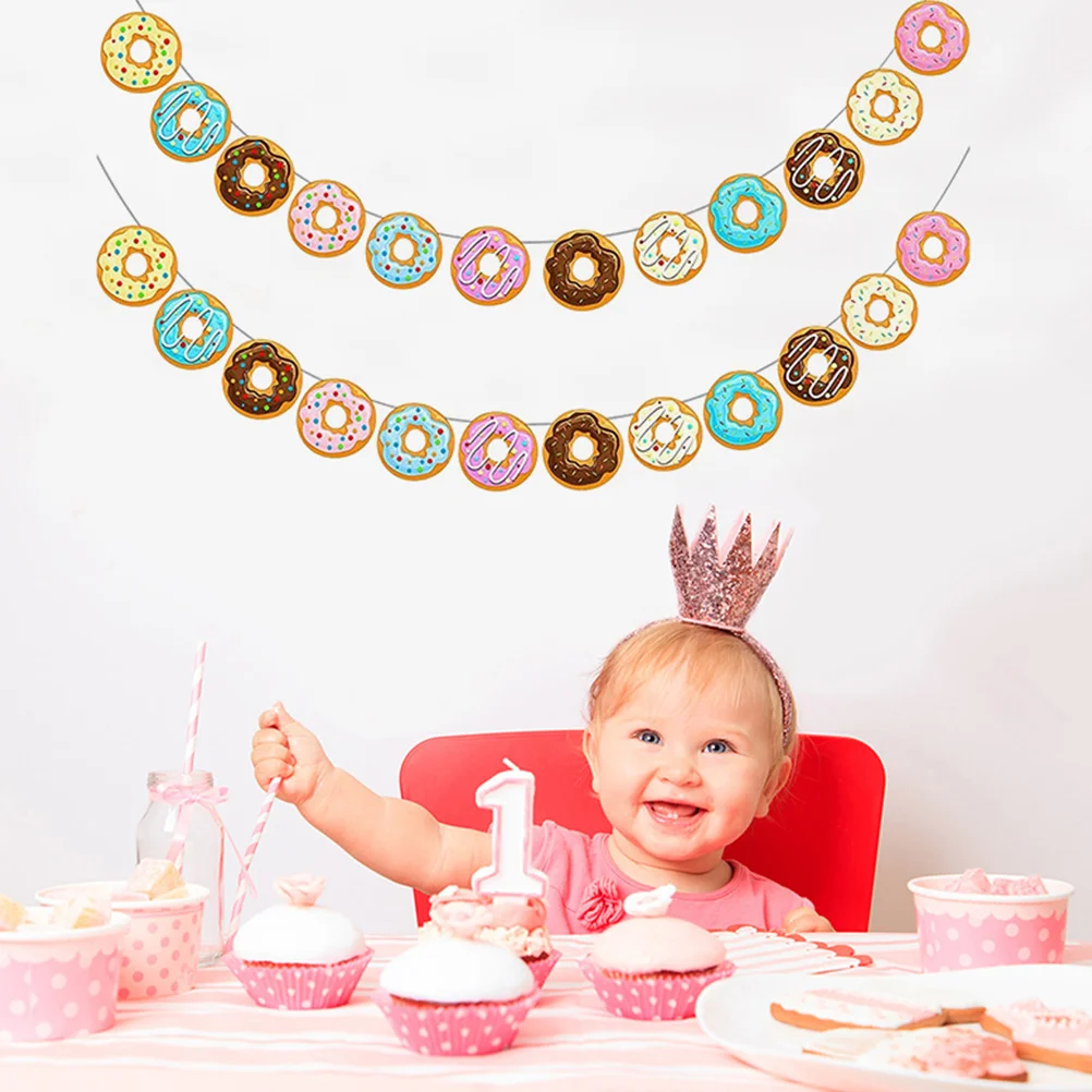 2 Pcs Donut Banners Donut Decorations Party Banners Paper Hanging Banners donut birthday party decors