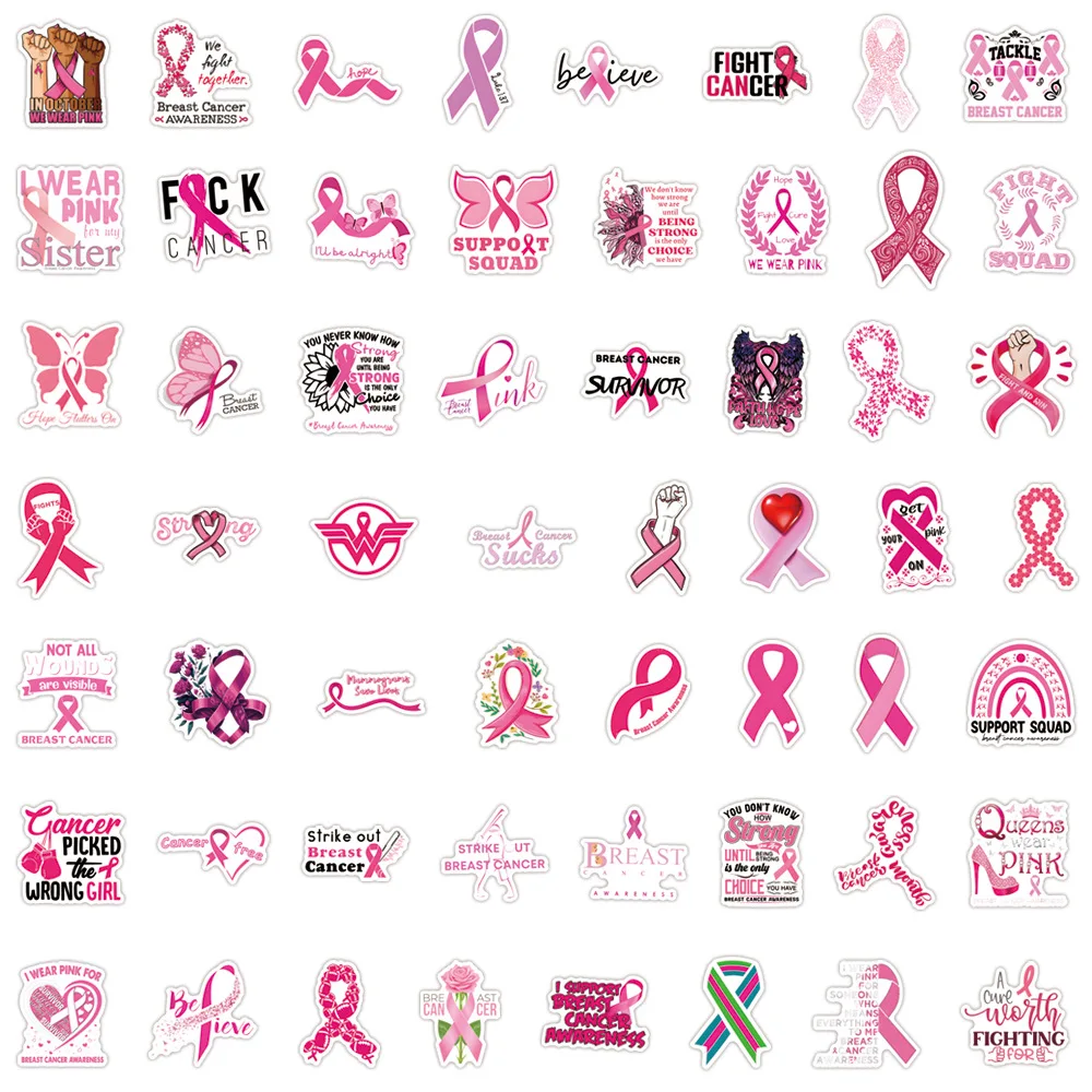 110PCS Pink Ribbon Breast Cancer Awareness Sticker DIY Scrapbook Luggage Laptop Phone Guitar Waterproof Decals view 4