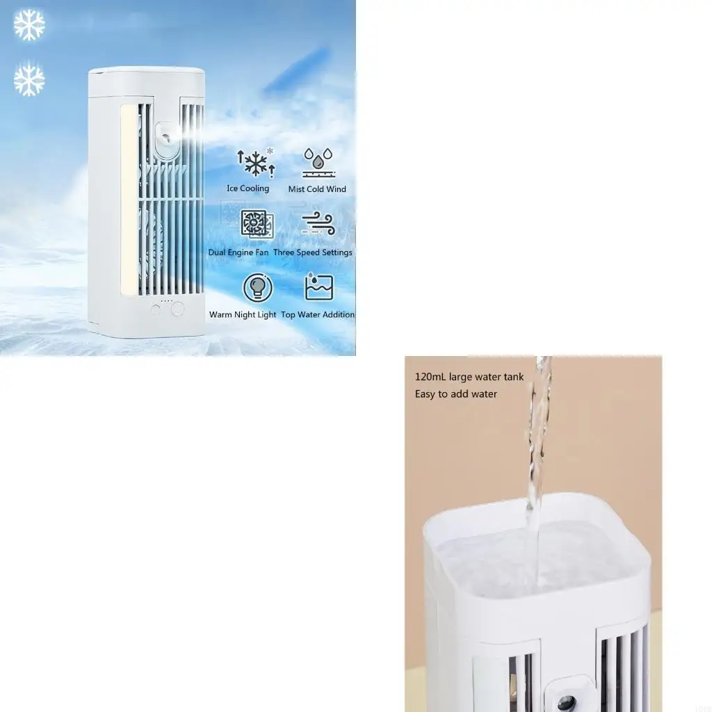 USB 전원 공기 냉각기 저소음 3단 휴대용 냉각 팬(야간 조명 포함)