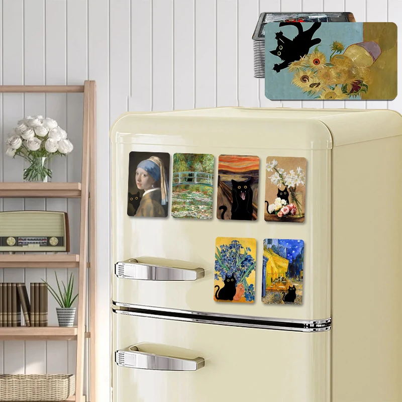 Funny Art Matisse Monet Black Cat Van Gogh Refrigerator Magnet,suitable for Home Kitchen,refrigerator Wall Door,officedecoration