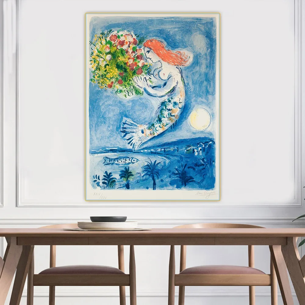Citon Marc Chagall《France Nice Soleil Vintage Flowers》Canvas Oil Painting Artwork Picture Wall Background Decor Home Decoration