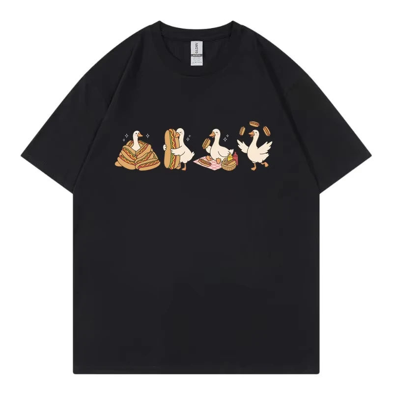 Funny Silly Goose Foodie Hot Dog T-shirt Men Women Clothing O-Neck Fashion Oversized T-shirts Summer Casual Loose Cotton T Shirt