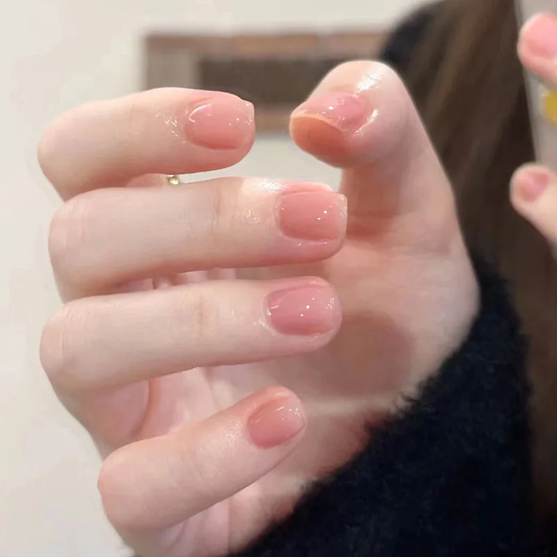 

24Pcs Blush Pink Glossy Press on Nails Short Square Acrylic Simple Pink False Nails with Glue Sweet Cute Nail for Daily Wearable