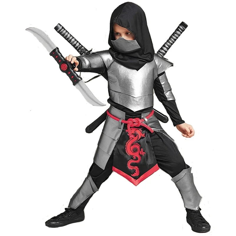 2024 new arrival boys Dragon Ninja Halloween silver cosplay ninja costume for Boys Girls Christmas Carnival Purim clothes