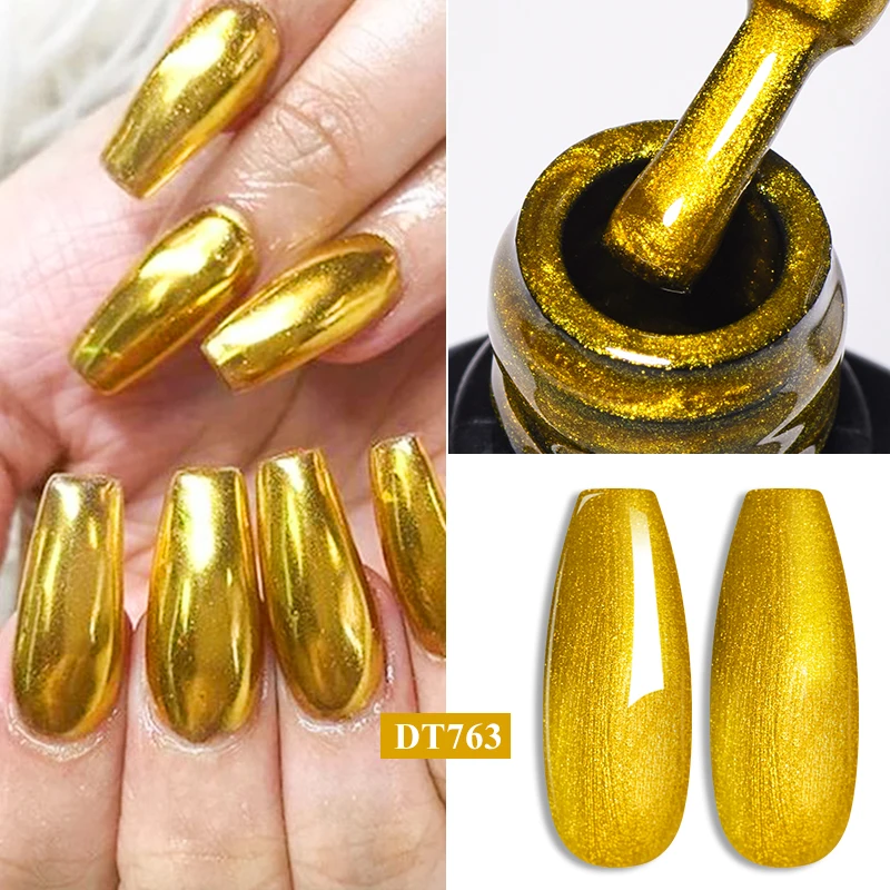 MEET ACROSS 7ml Red Gold Silver Metallic Gel Nail Polish Mirror Nail Art Varnish Glitter Sparkly Semi Permanent Soak Off UV Gel