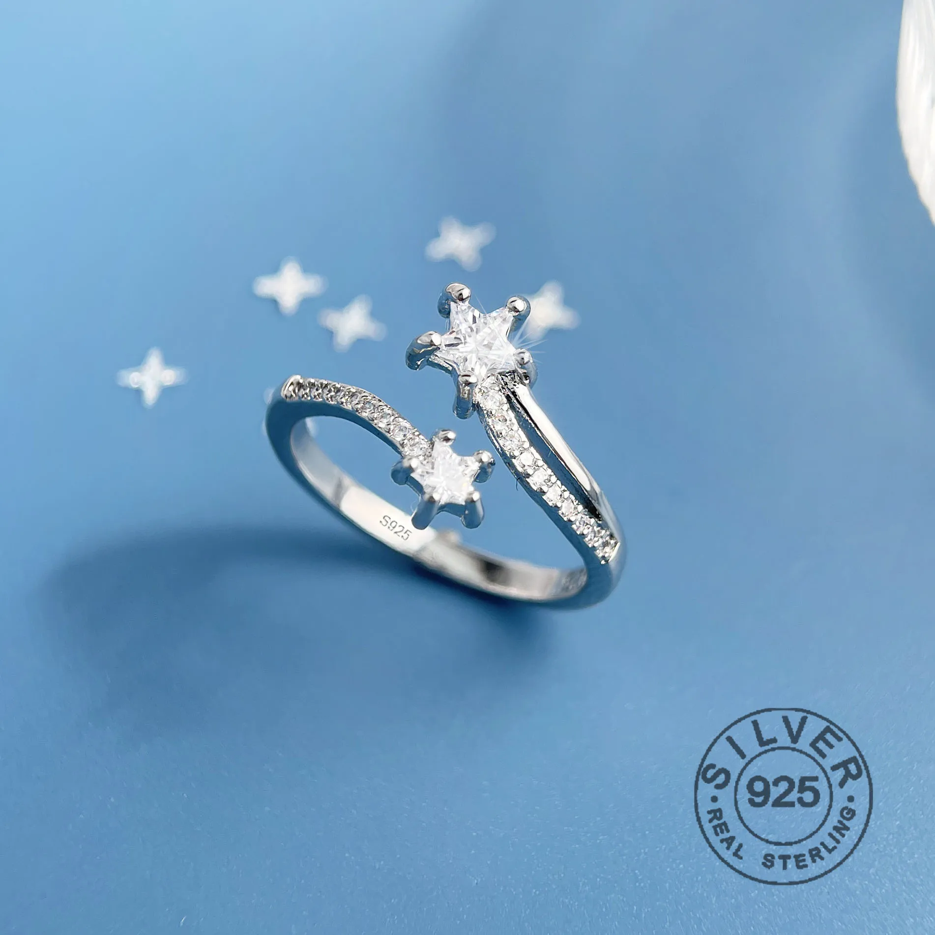 925 فضة خواتم للنساء زوجين الحد الأدنى اليدوية بسيطة سباركلينغ ستار تشيكوسلوفاكيا خاتم غرامة مجوهرات هدية منع الحساسية