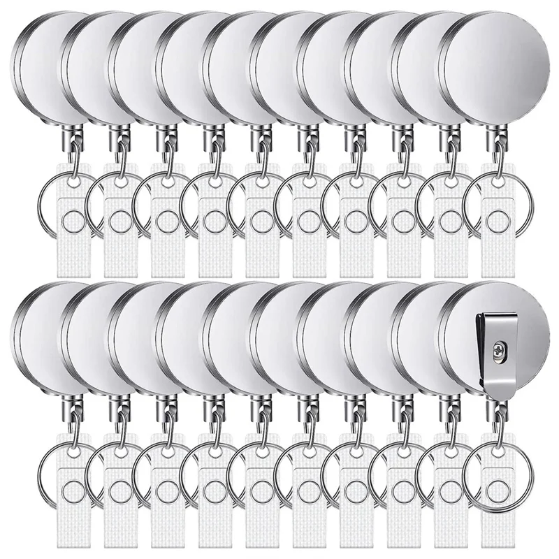 20 Pack Heavy Duty Retractable Badge Holder Reel ID Badge Holder with Belt Clip Key Ring Badge Reels Retractable