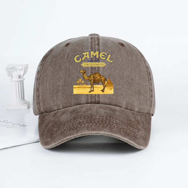 Vintage-Baseballkappe mit „Camel“-Wüstenszenen-Print – verstellbare Unisex-Vintage-Kappe für Outdoor-Wanderungen und Bergsteigen