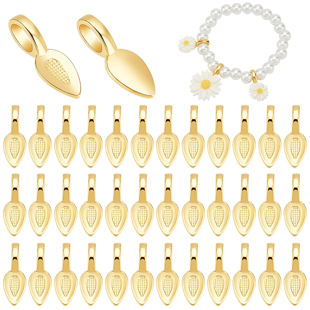 

1box 50pcs Alloy Glue-on Flat Pad Bails and Leaf Golden 21x8x6mm Hole: 4x6mm