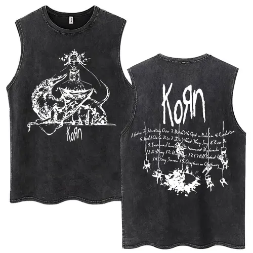 Imagen 1 del producto Camisetas sin mangas lavadas Vintage Rock Band Korn Follow The Leader Album para hombres y mujeres, chaleco sin mangas a la moda, camiseta gótica de algodón de gran tamaño