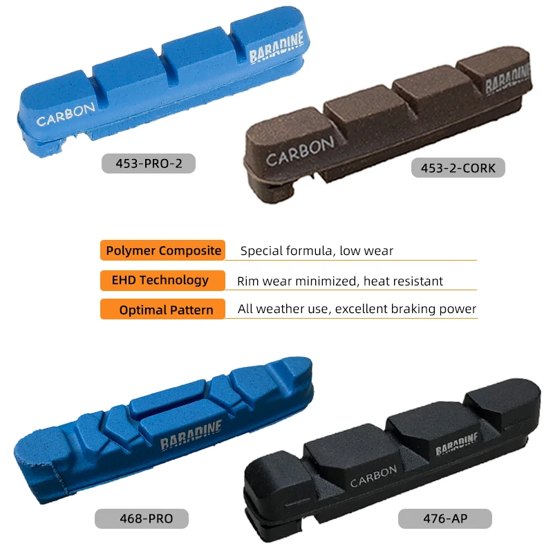 Road Brake Pads Cartridge type for V-Brake Cantilever Low Wear Tear Carbon Rim Stopper BMX Road Bike Brake Shoes Inserts