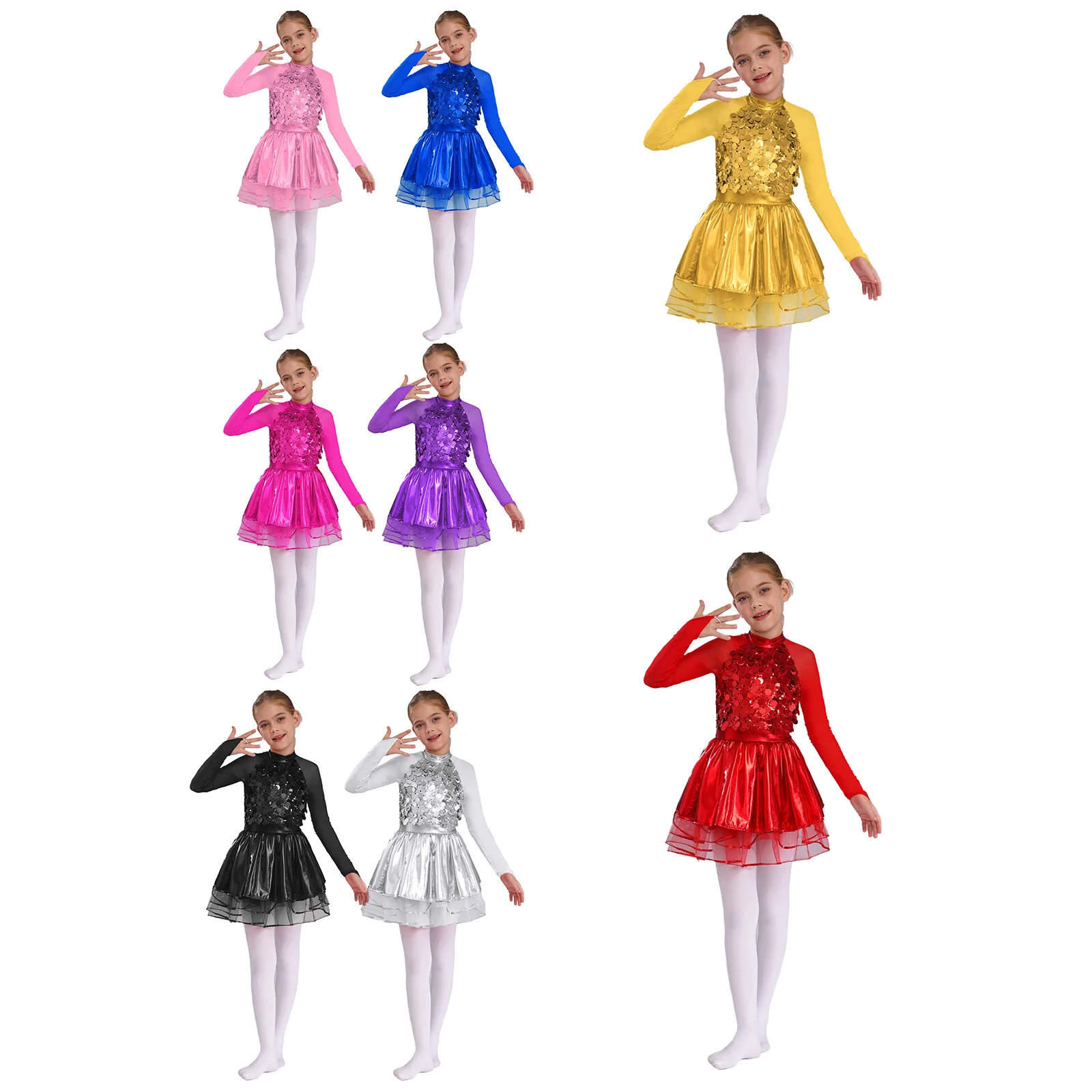 Elegant Figure Skating Dance Dress for Girls Sparkling Sequins And Keyhole Back Design Dress Lyrical Ballet Latin Dance Wear