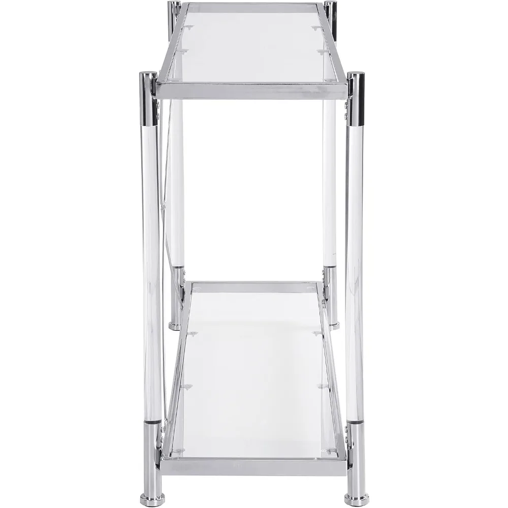Contemporary Silver Glass Console Table with Two-Tier Storage for Narrow Spaces and Entryways