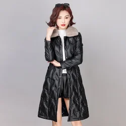 Genuine Leather Jacket Women Autumn Winter White Duck Down Jackets for Women Mid-length Down Coats Female Parkas Mink Fur Collar