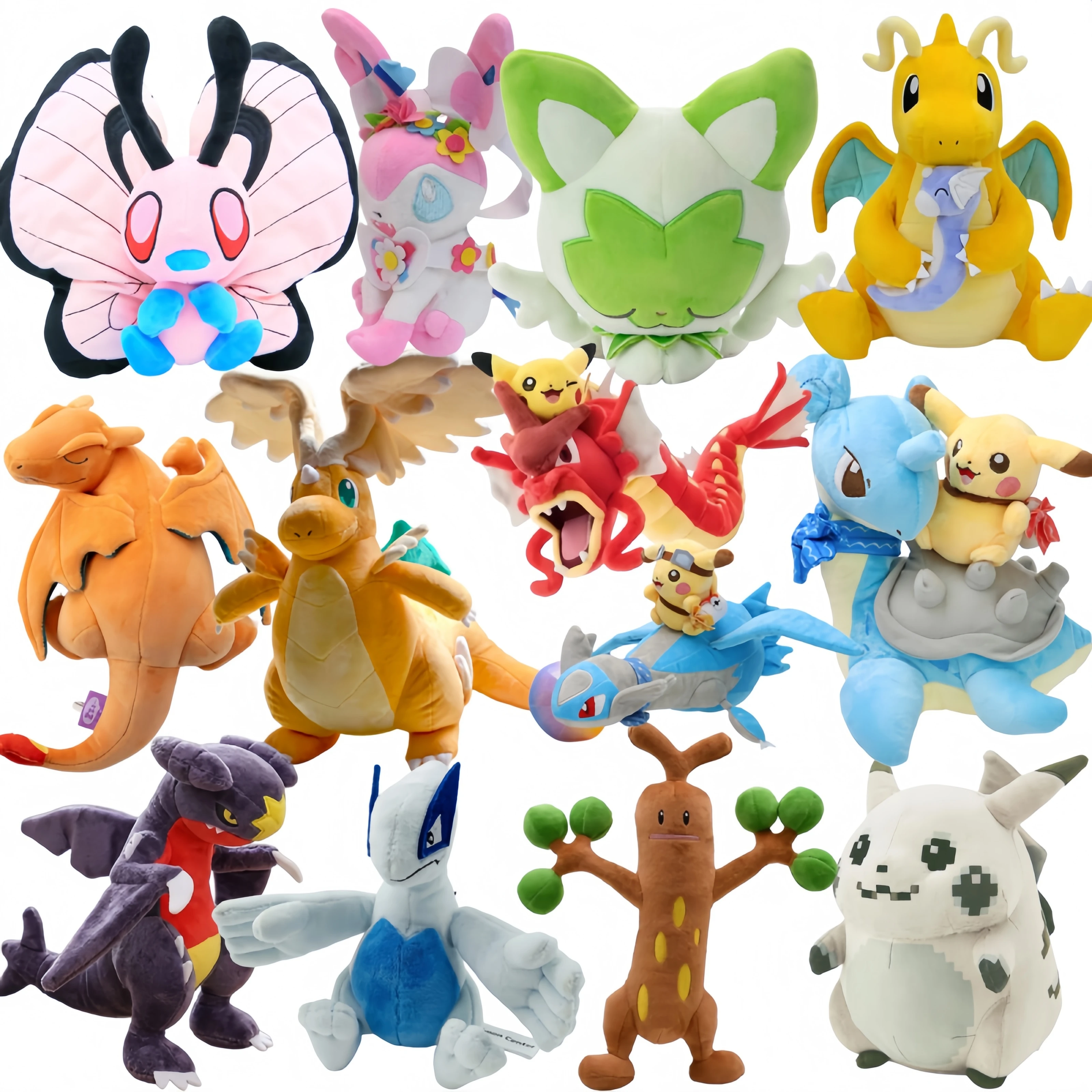 Pelúcia Pokémon Mega Dragonite, Butterfree, Charizard, Lugia, Garchomp, Sprigatito, Sudowoodo, Sylveon, Pikachu, Brinquedo Gyarados