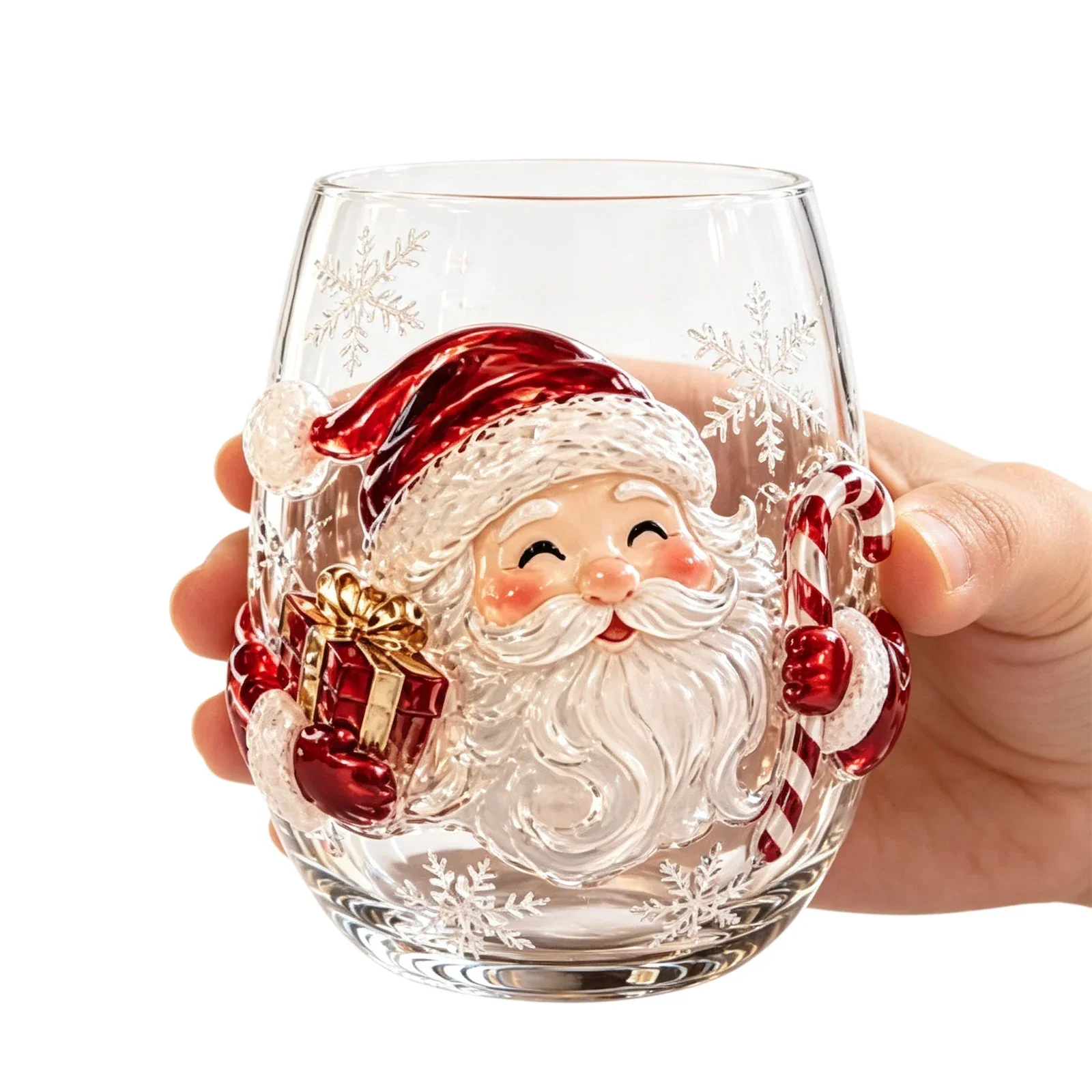 1pcs Magical Christmas 3D Glass Cup Christmas Glass Art Cup Christmas Stemless Wine Glasses for Coffee Cocktails