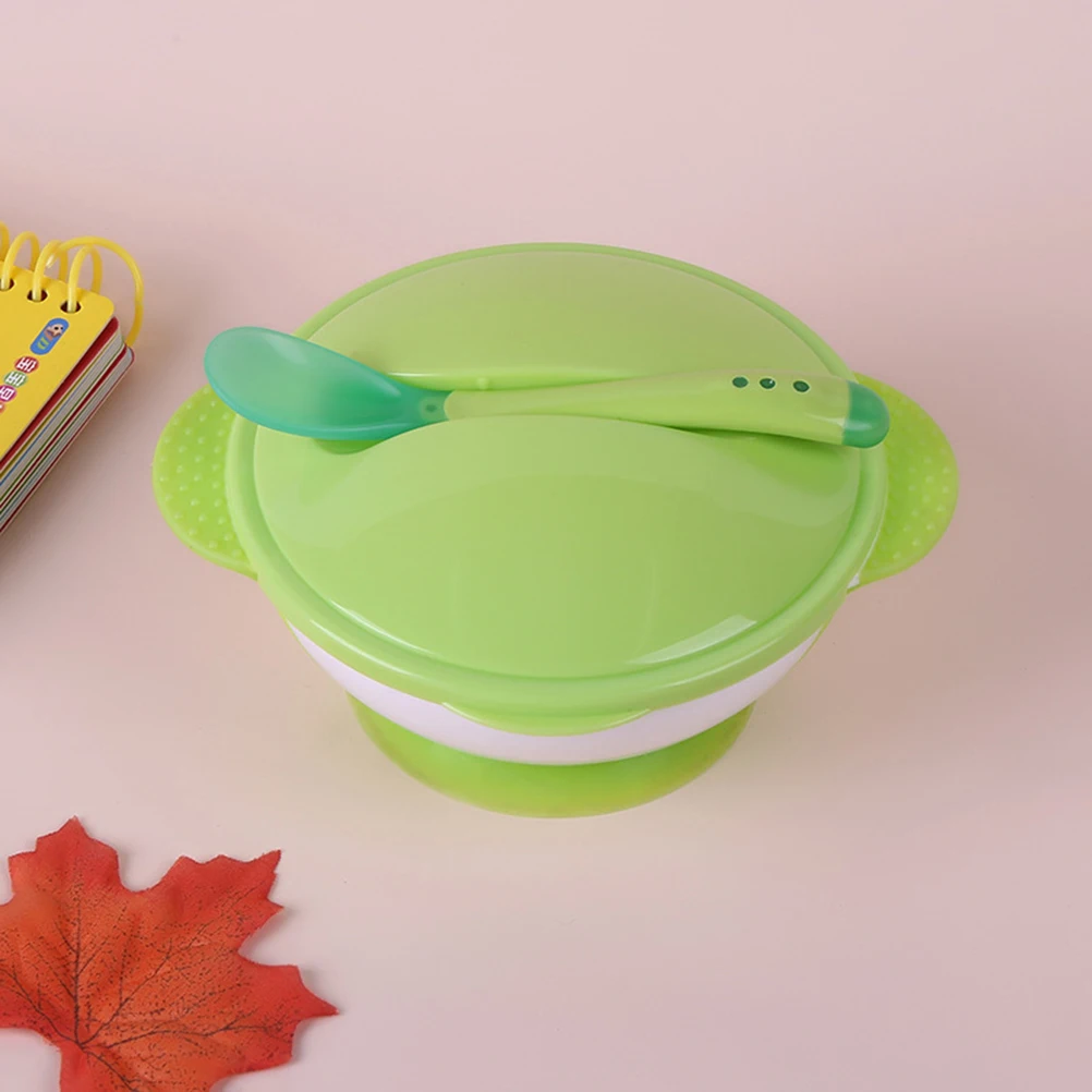 

Baby Sucker Bowl Set Spoon with Lid Flying Saucer Non-Slip Suction Cup Hold Infant Training Bowl Kids Tableware