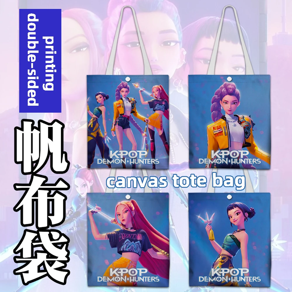 Nuevo Anime KPop Demon Hunters bolso de lona para mujer dibujos animados de Anime Rumi Mira Zoey bolso de compras portátil bolso de hombro Casual para chica