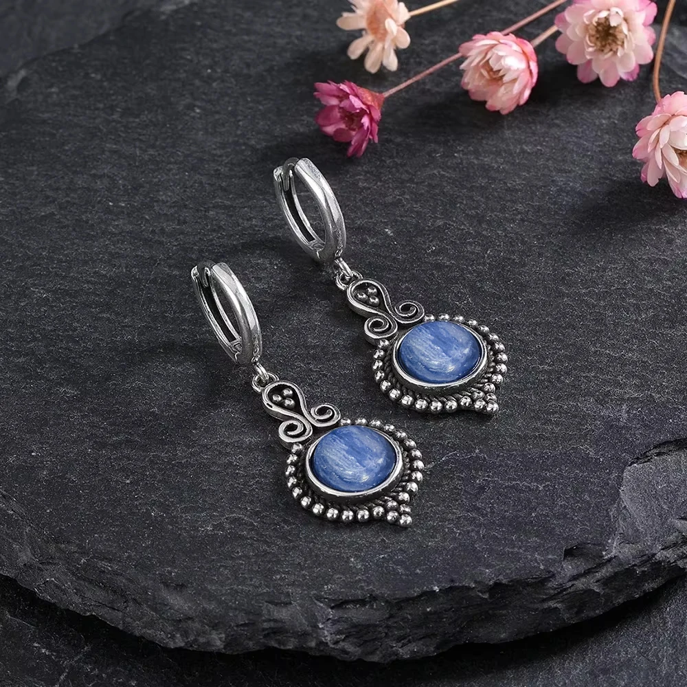 925 Sterling Silver Natural Kyanite Drop Earrings for Women Wedding Gifts Jewelry Vintage Hoop Earrings