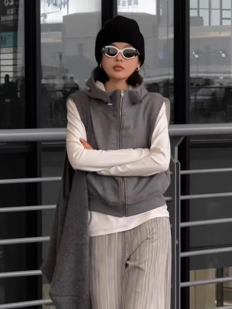 Premium Feel Layered Hooded Vest Cardigan Women's Autumn Winter Design Sensation  Svel Open Cardigan Trendy