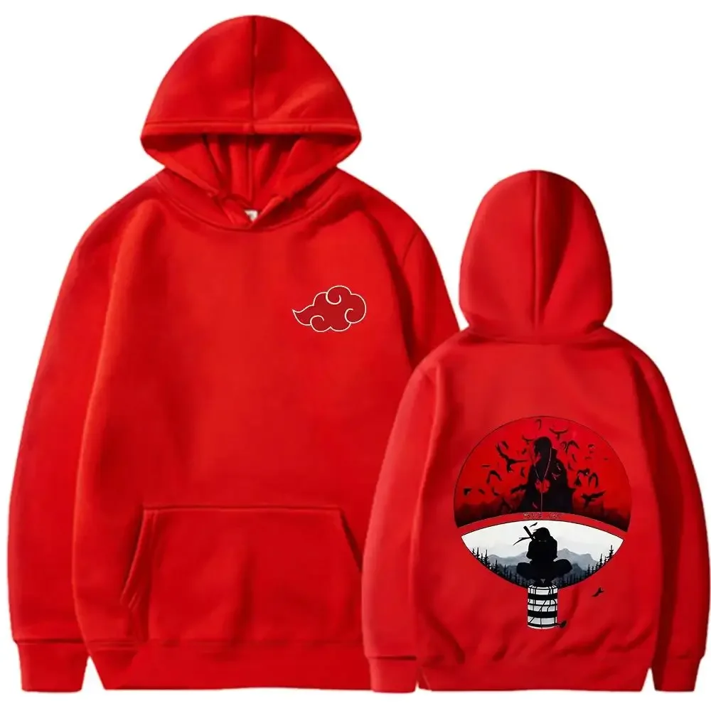Naruto Hoodie, Unisex-Kapuzenpullover mit Kordelzug, Akatsuki, roter Wolkenmuster, Itachi, Anime-Design auf Vorder- und Rückseite, lässiger Pullover mit langen Ärmeln. – Detail 14