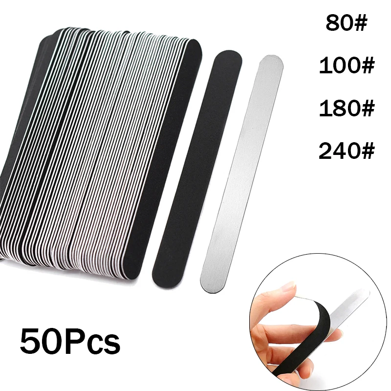 

50Pcs/Lot Replaceable Nail File Strong Sandpaper Pedicure Limes Professional Removalble Pads With Metal Board Straight Shape