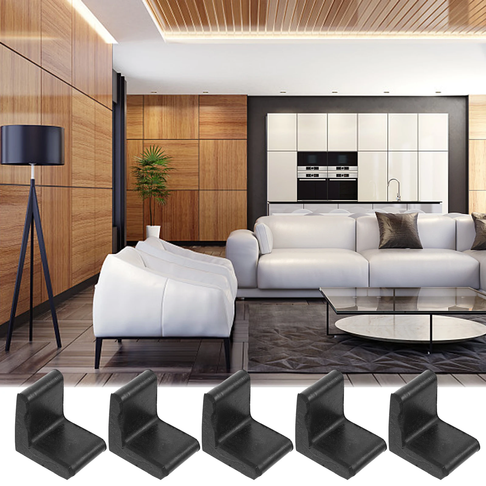 

1Set Rubber Angle Iron Foot Pads L-Shape Furniture Leg Caps Black Floor Protectors Cover for Home Office Stand Bookshelf