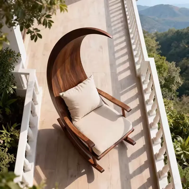 New Chinese-style solid wood rocking chair made of wood, leisure recliner chaise lounge for balcony nap, living room