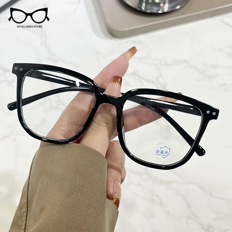 Fashion Anti-Blue Light Glasses Designer Large Square Frame Computer Gaming Eye Protection Classic Plain Spectacles Men Women