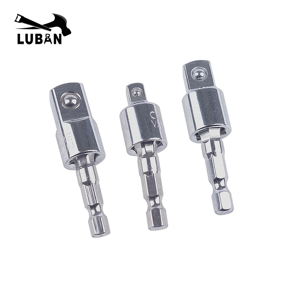 

1p Electric Drill Socket Adapter for Impact Driver with Hex Shank to Square Socket Drill Bits Rotatable Extension 1/4" 3/8" 1/2"