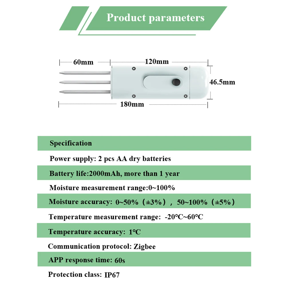 Tuya Zigbee misuratore di umidità del suolo Wireless misuratore di umidità della temperatura sensore di monitoraggio del suolo impermeabile Tester