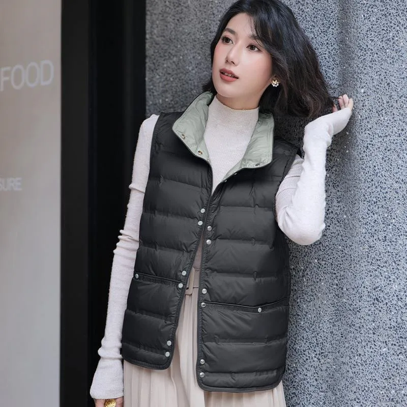 

Ultra Light White Duck Down Vest Coat 2023 Autumn Winter Women Warm Sleeveless Waistcoat Ladies Short Tank Puffer Parkas Jacket