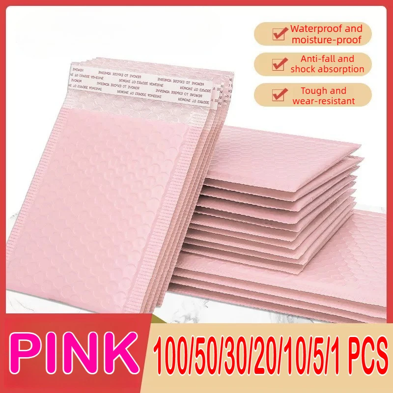 

100/1 PCS Pink Poly Bubble Mailers Padded Envelopes Bulk Bubble Lined Wrap Polymailer Bag for Shipping Packaging Maile Self Seal
