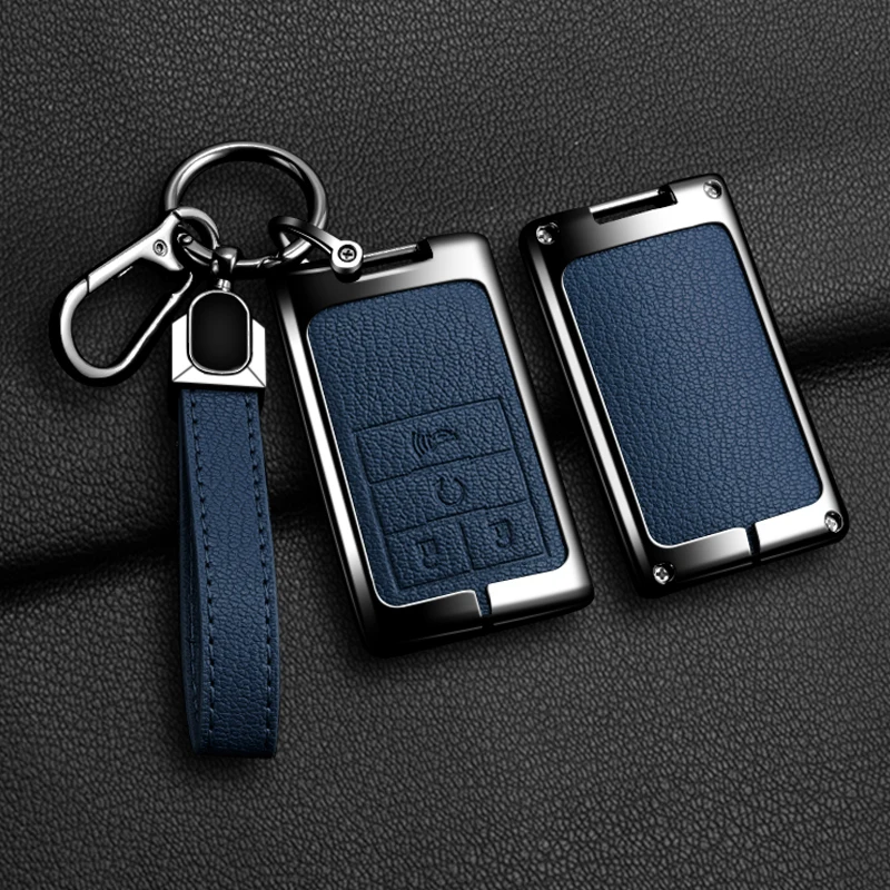 Car Alloy Leather Key Case Cover for Chevrolet C7 Corvette Cadillac DTS SLS SRX XLS STS Escalade CTS ATS 28T CTSV XTS Keychain