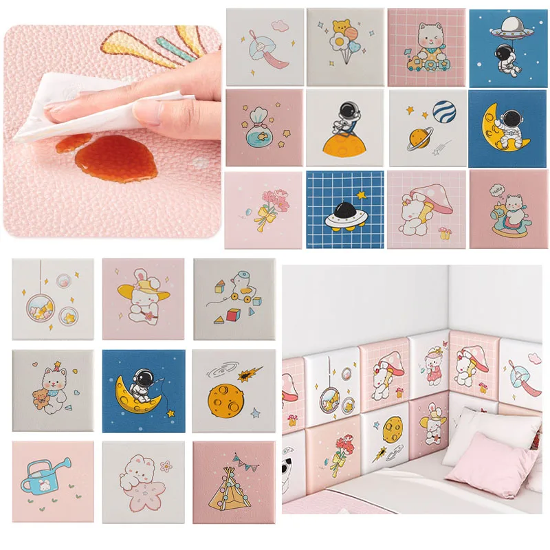 5/10/20pc 34X34cm Self-Adhesive Foam Soft Waterproof Baby Safety Bumper Cartoon Wall Tile Sticker Peel and Stick Wallpaper Decal