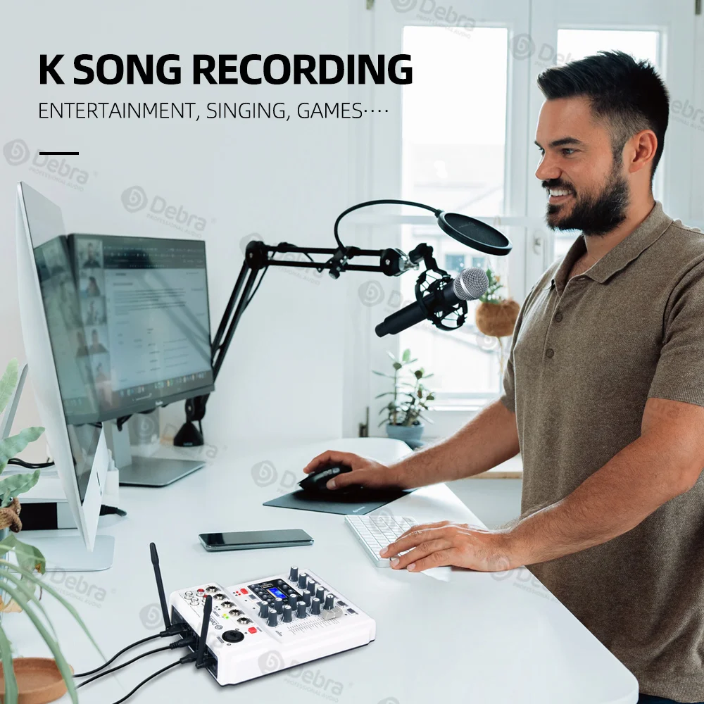 Debra Audio MM-02  DJ Mixer Console With UHF 2  Wireless Microphones with 48V Phantom Power (Mixer Audio / Mixer Console / Mixer